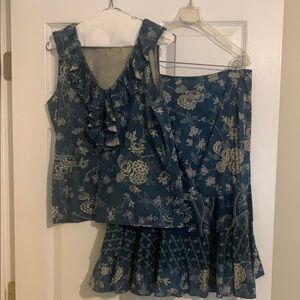 Ralph Lauren - LRL Jeans Co Floral Blue and Cream Top and Skirt Set